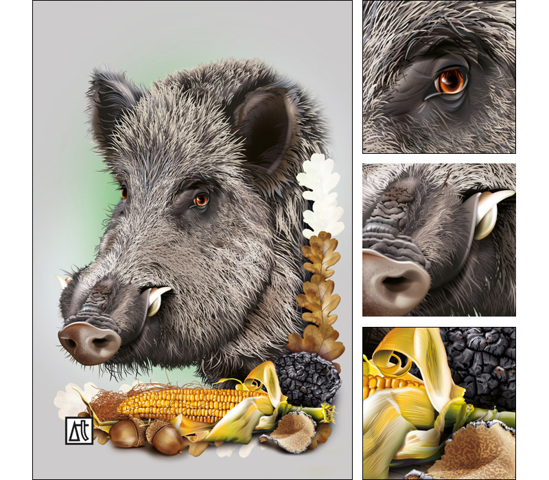 Artwork "Wildschwein" mit Detailansichten